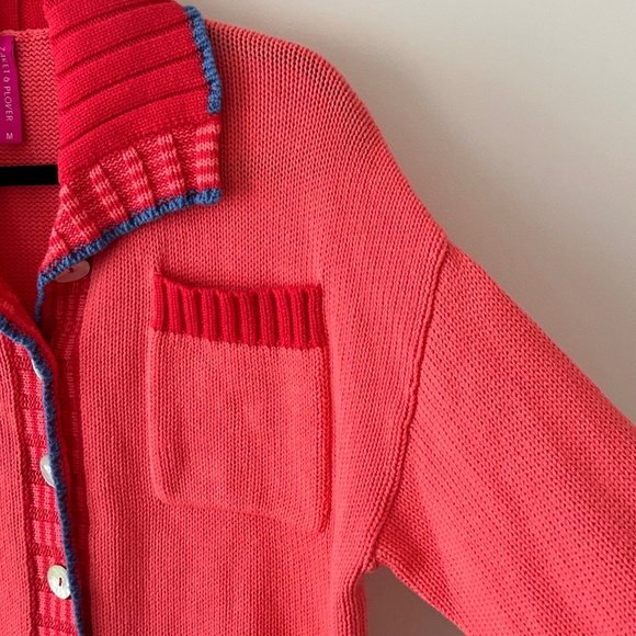 Zaket & Plover 100% Cotton Collared Button Up Coral Cardigan - Picture 9 of 16